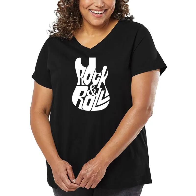 Rock And Roll Guitar - Women's Plus Size Word Art V-Neck sold by LA Pop Art