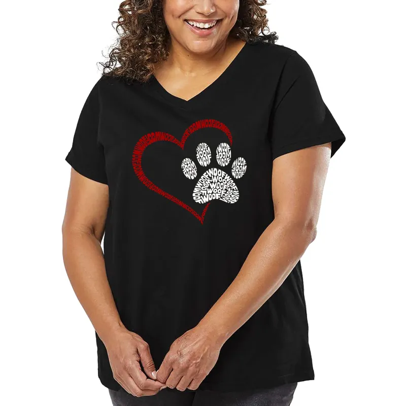 Paw Heart - Women's Plus Size Word Art V-Neck sold by LA Pop Art