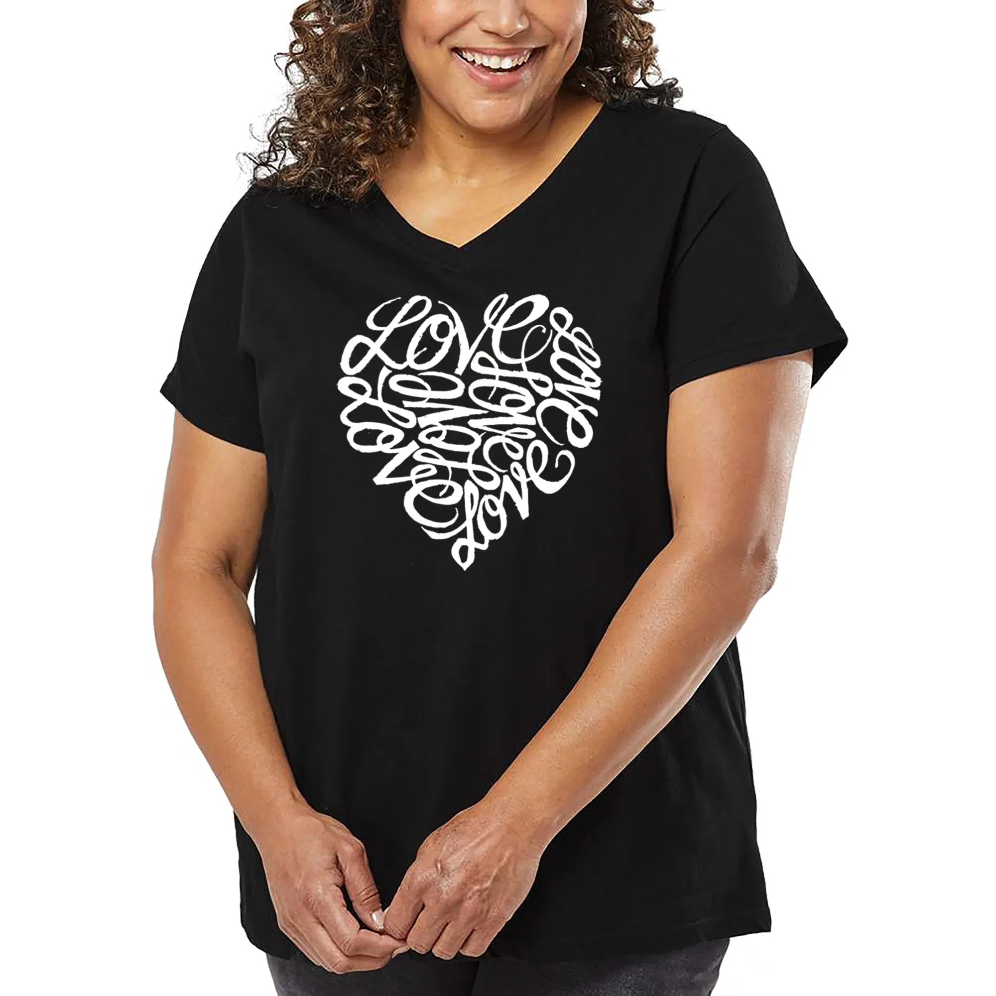 Cursive Heart - Women's Plus Size Word Art V-Neck sold by LA Pop Art