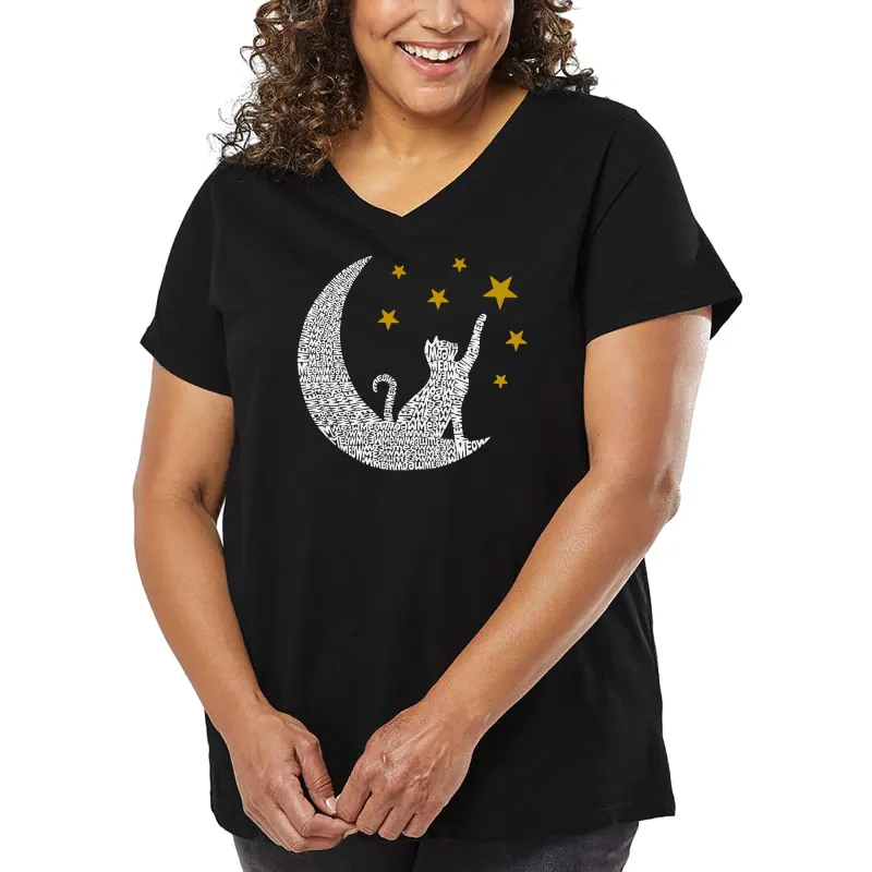 Cat Moon - Women's Plus Size Word Art V-Neck sold by LA Pop Art