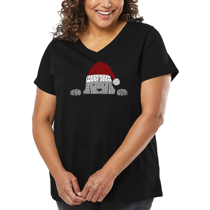 Christmas Peeking Dog - Women's Plus Size Word Art V-Neck sold by LA Pop Art