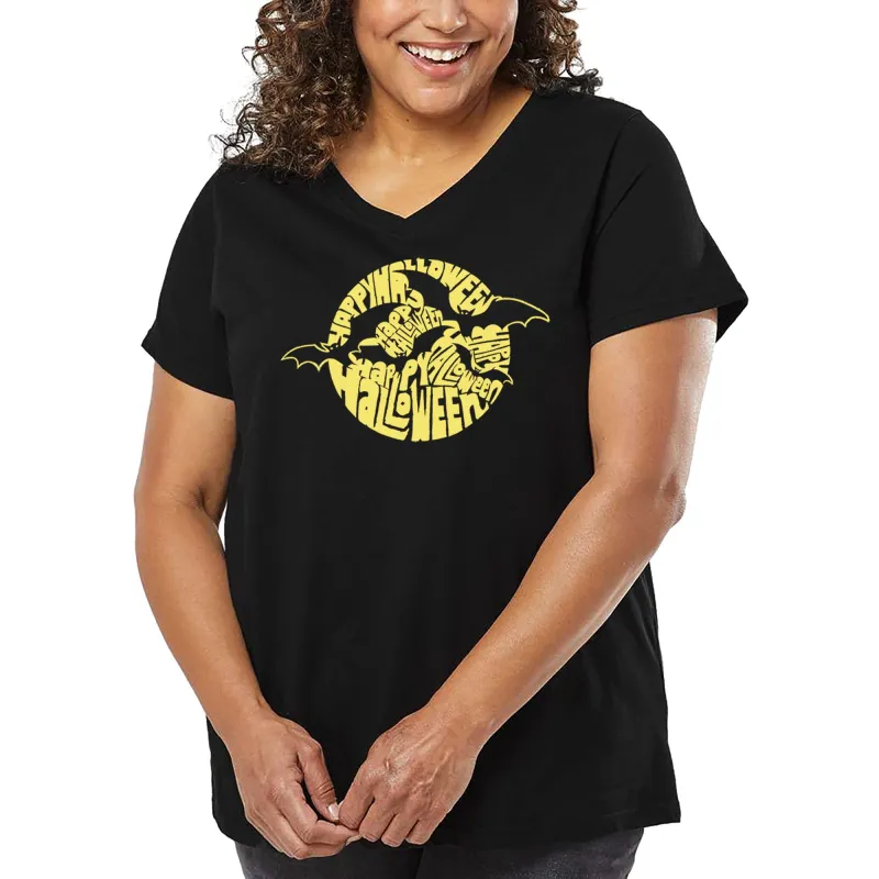 Women's Plus Size Word Art V-Neck - Halloween Bats sold by LA Pop Art