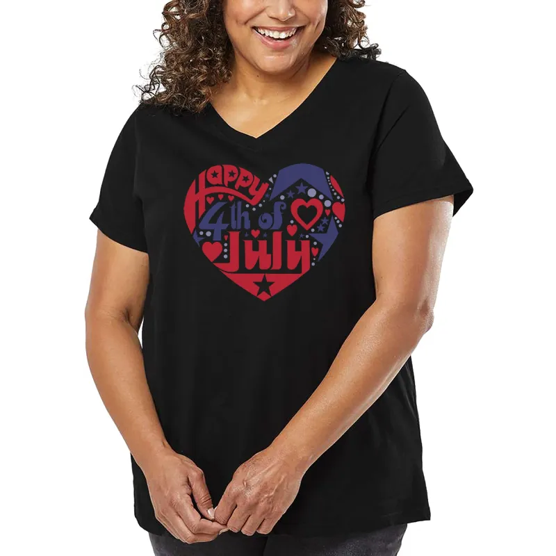 Women's Plus Size Word Art V-Neck - July 4th Heart sold by LA Pop Art
