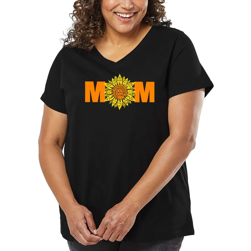 Women's Plus Size Word Art V-Neck - Mom Sunflower sold by LA Pop Art