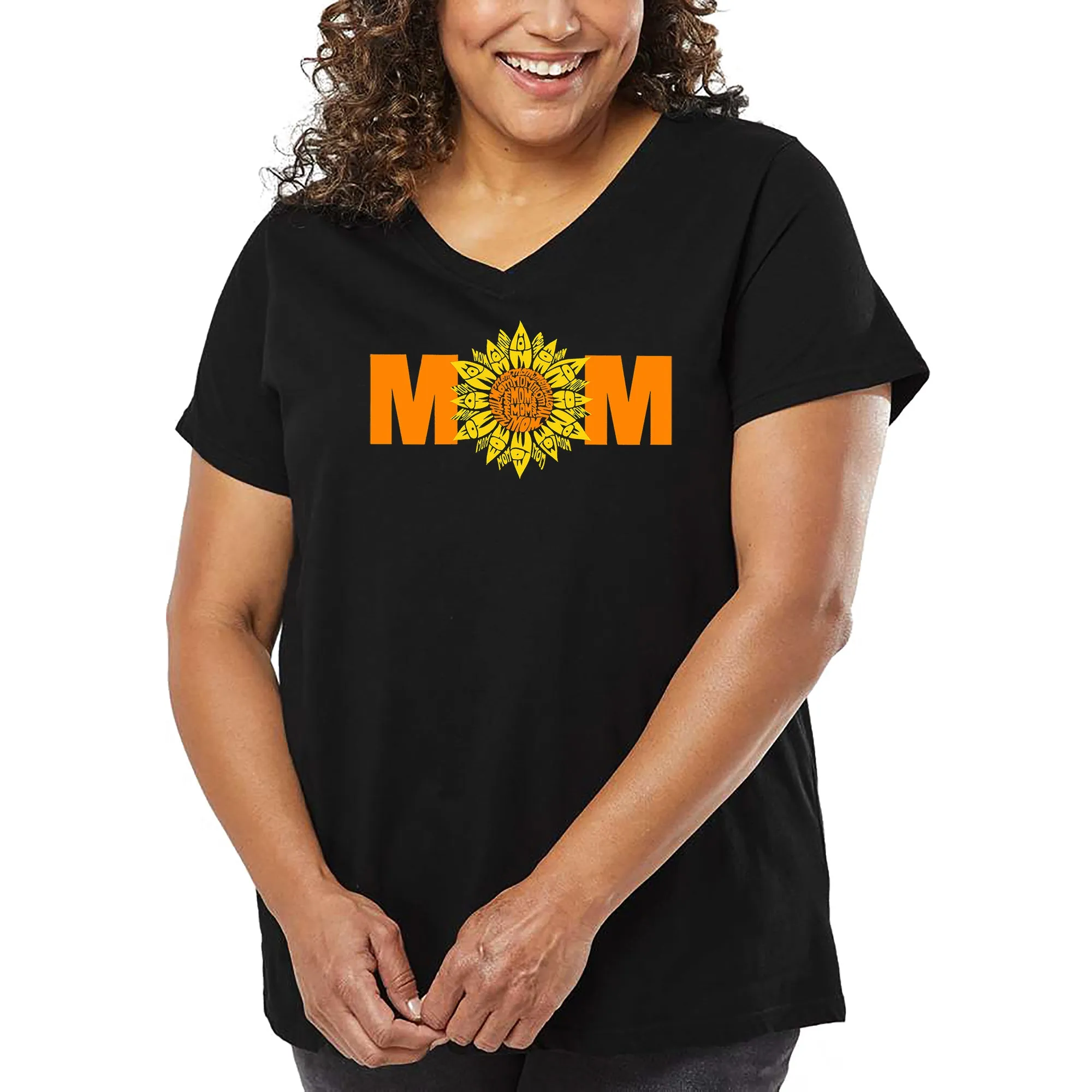 Women's Plus Size Word Art V-Neck - Mom Sunflower sold by LA Pop Art