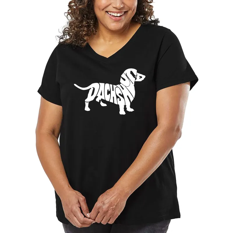 Women's Plus Size Word Art V-Neck - Dachshund sold by LA Pop Art