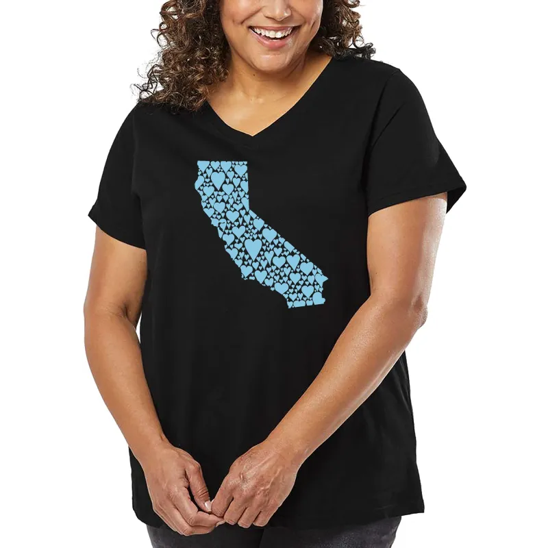 Women's Plus Size Word Art V-Neck - California Hearts sold by LA Pop Art