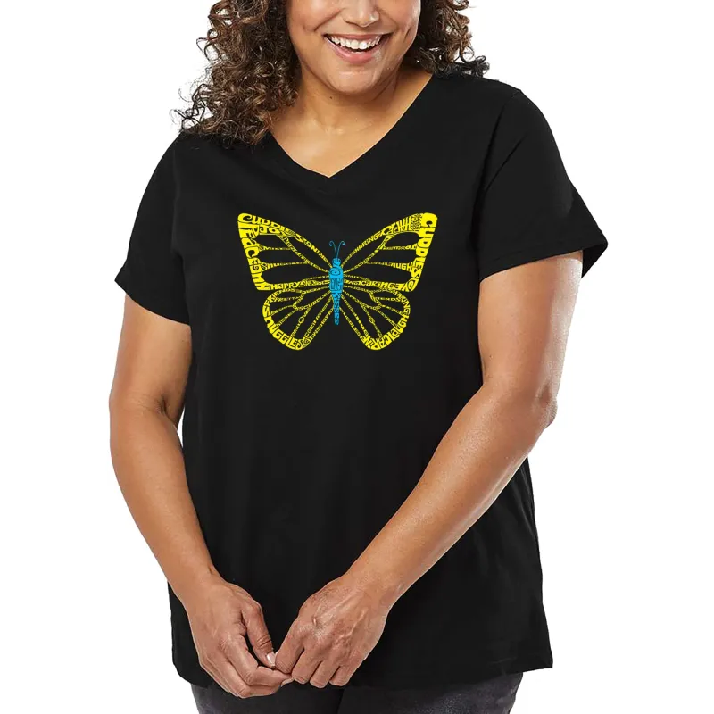Women's Plus Size Word Art V-Neck - Butterfly sold by LA Pop Art