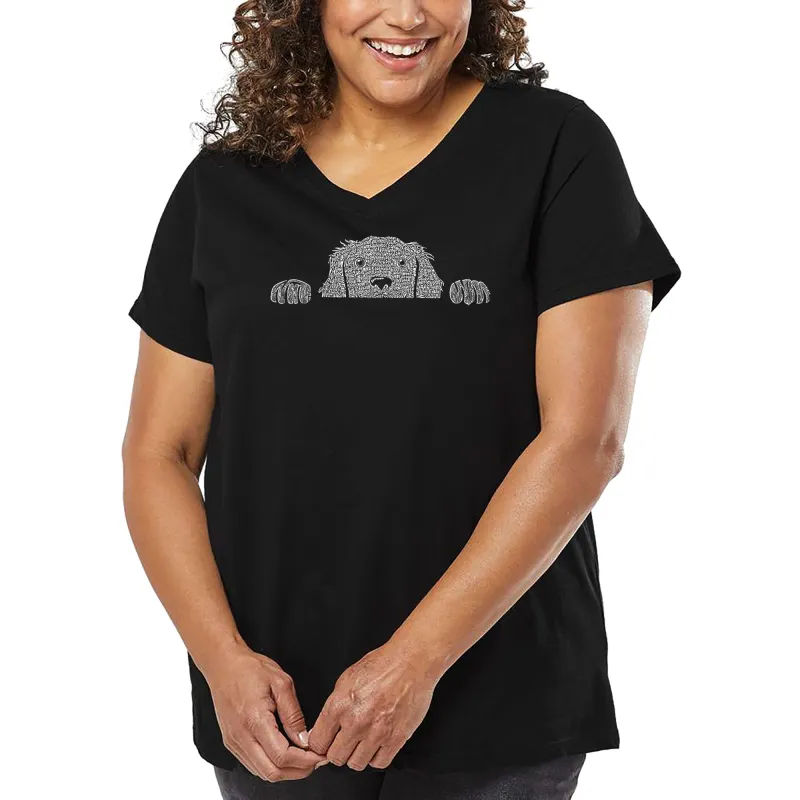 Women's Plus Size Word Art V-Neck - Peeking Dog sold by LA Pop Art