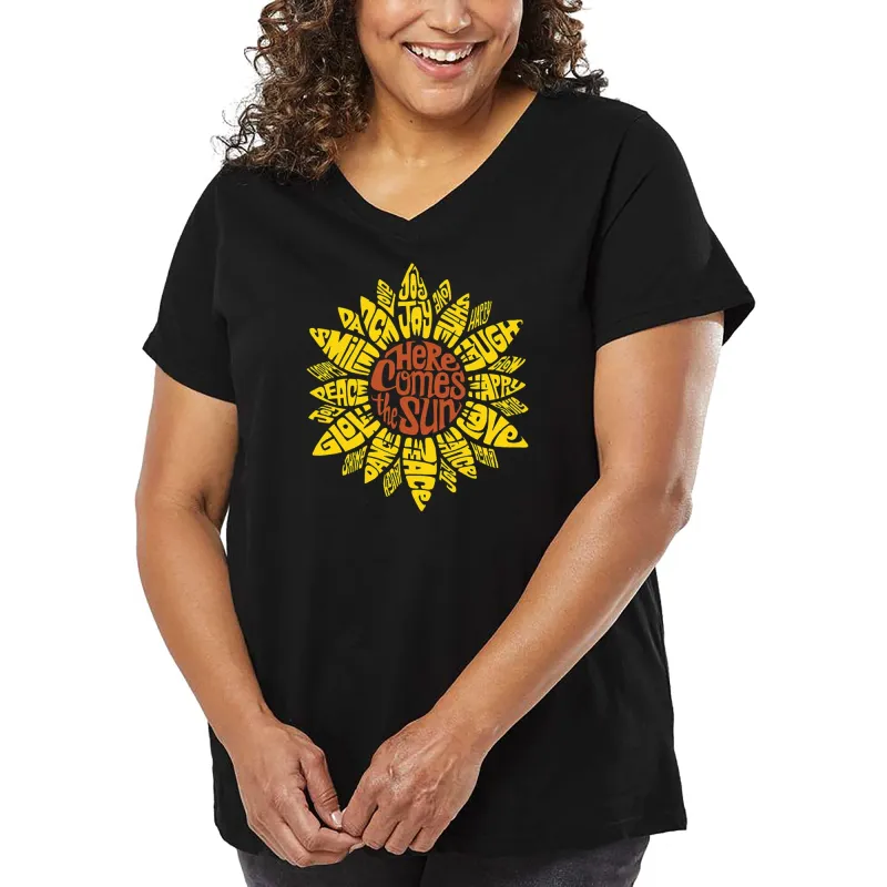 Women's Plus Size Word Art V-Neck - Sunflower sold by LA Pop Art