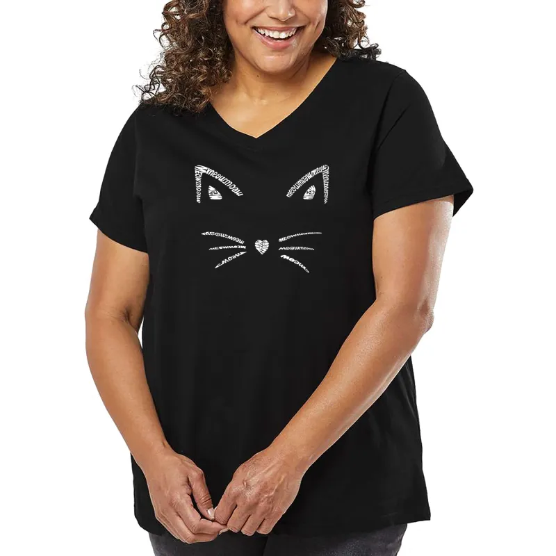 Women's Plus Size Word Art V-Neck - Whiskers sold by LA Pop Art