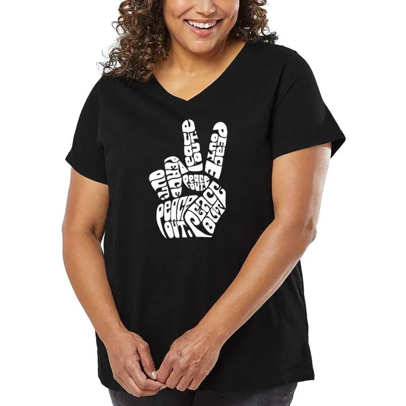 Women's Plus Size Word Art V-Neck - Peace Out sold by LA Pop Art