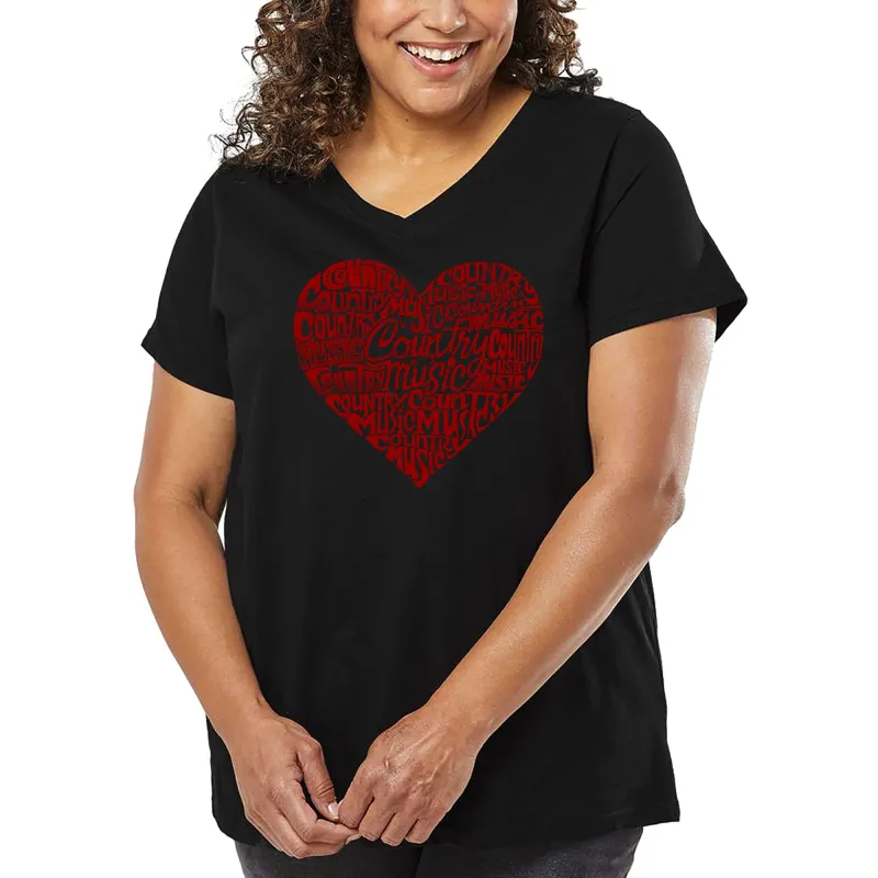 Women's Plus Size Word Art V-Neck - Country Music Heart sold by LA Pop Art