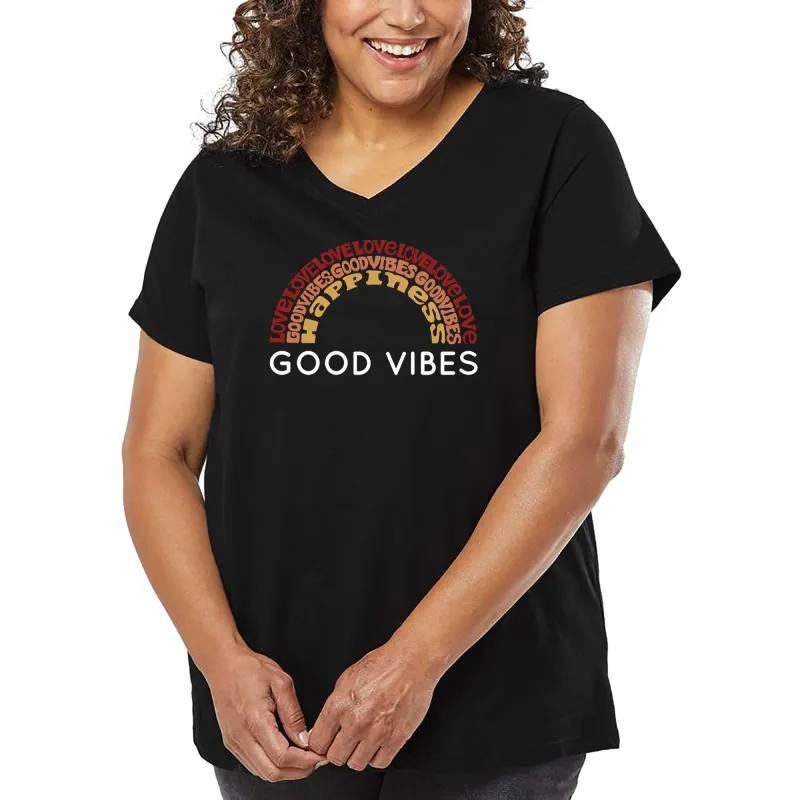Women's Plus Size Word Art V-Neck - Good Vibes sold by LA Pop Art
