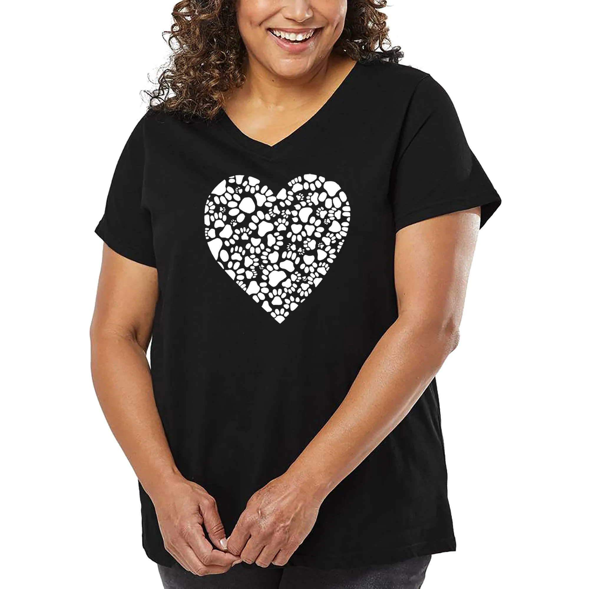 Women's Plus Size Word Art V-Neck - Paw Prints Heart sold by LA Pop Art