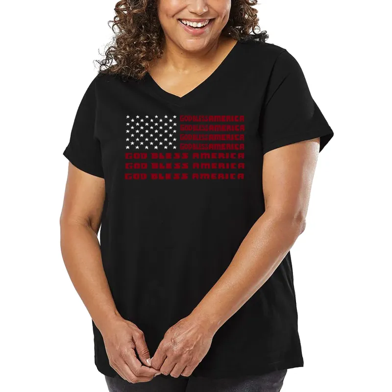Women's Plus Size Word Art V-Neck - God Bless America sold by LA Pop Art