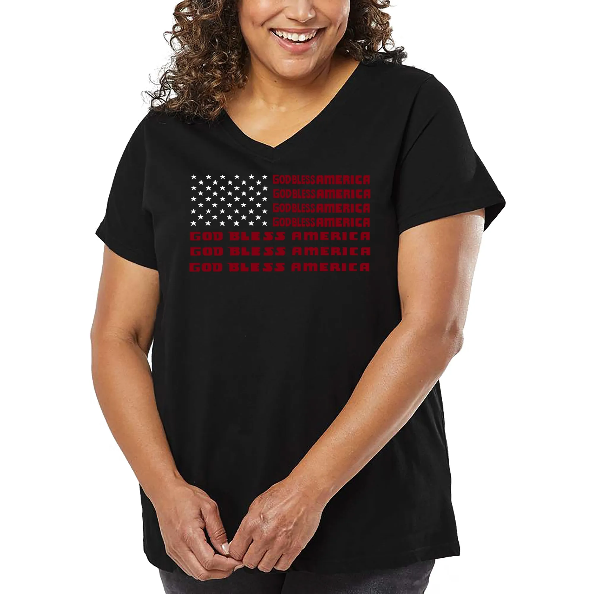 Women's Plus Size Word Art V-Neck - God Bless America sold by LA Pop Art