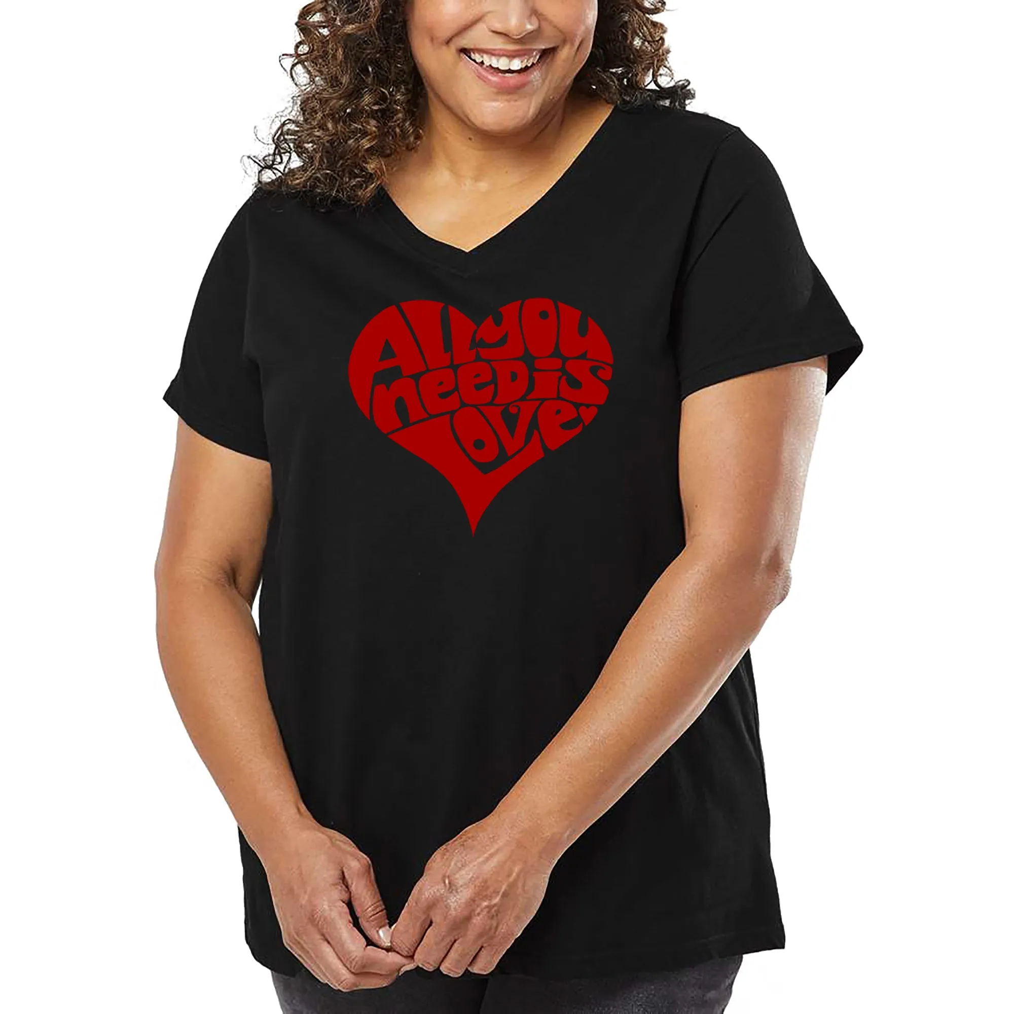 Women's Plus Size Word Art V-Neck - All You Need Is Love sold by LA Pop Art