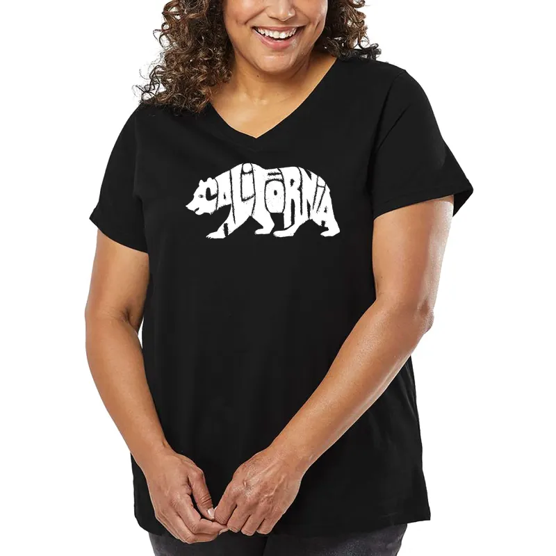 Women's Plus Size Word Art V-Neck - California Bear sold by LA Pop Art
