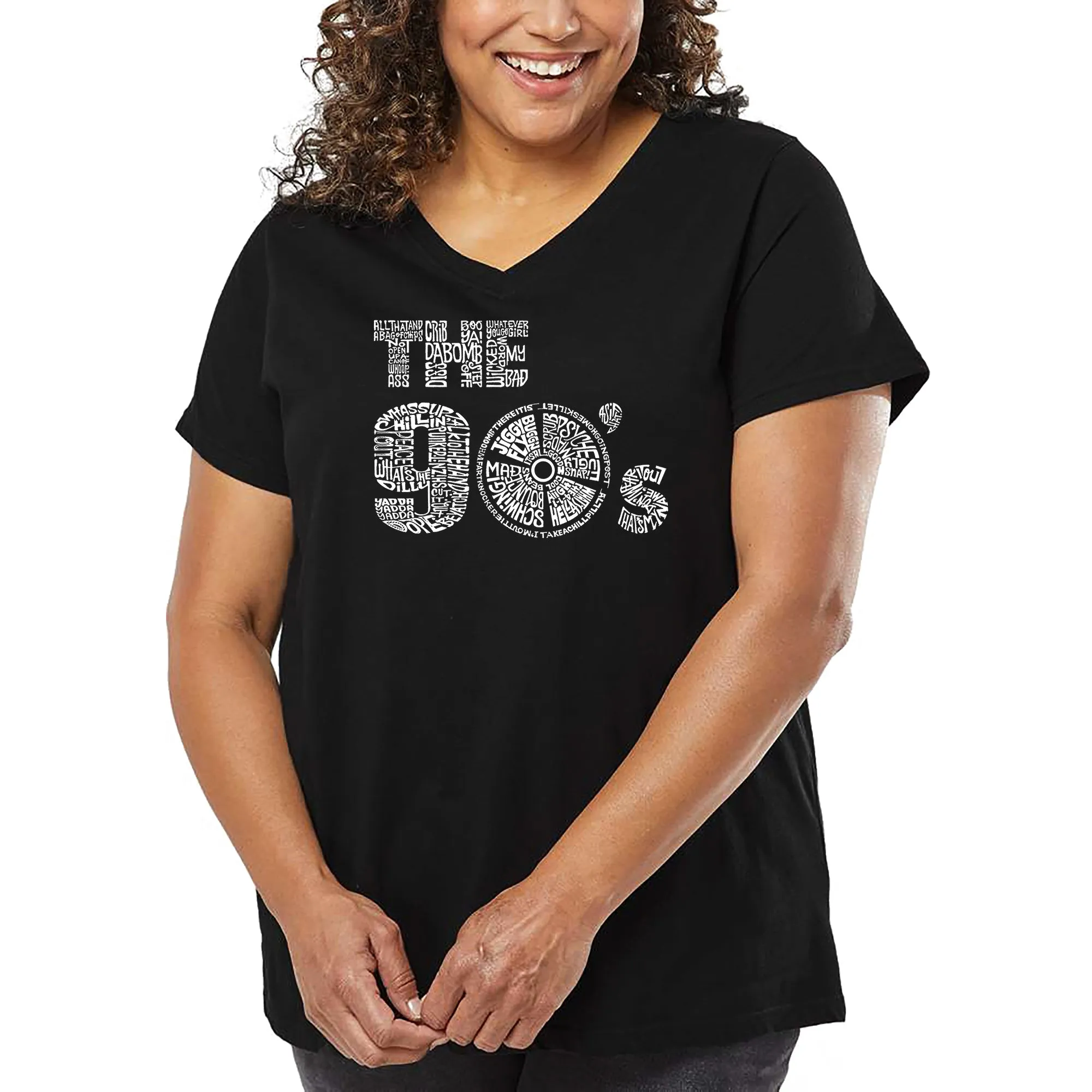 Women's Plus Size Word Art V-Neck - 90S sold by LA Pop Art