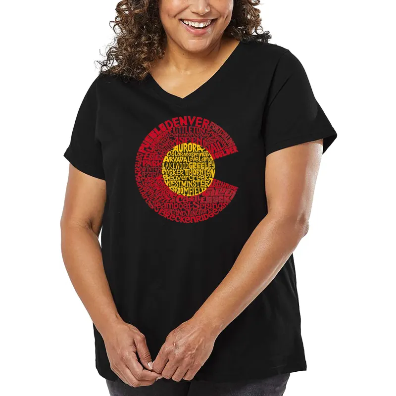 Women's Plus Size Word Art V-Neck - Colorado sold by LA Pop Art