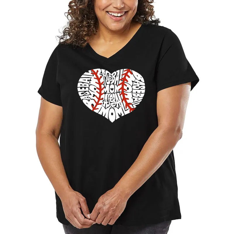 Women's Plus Size Word Art V-Neck - Baseball Mom sold by LA Pop Art