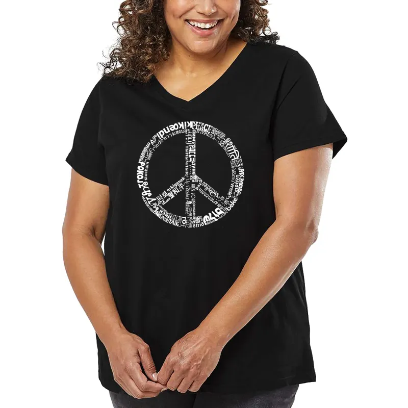 Women's Plus Size Word Art V-Neck - THE WORD PEACE IN 77 LANGUAGES sold by LA Pop Art