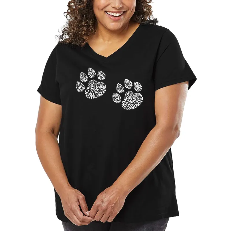 Women's Plus Size Word Art V-Neck - Meow Cat Prints sold by LA Pop Art
