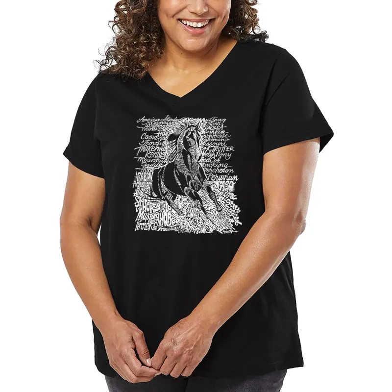 Women's Plus Size Word Art V-Neck - POPULAR HORSE BREEDS sold by LA Pop Art