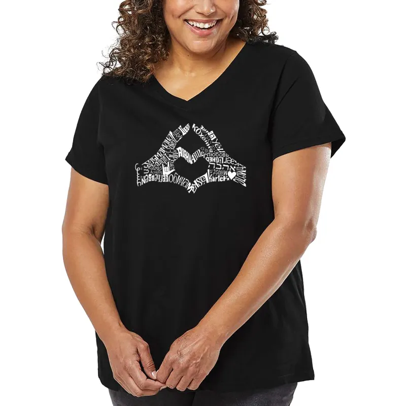Women's Plus Size Word Art V-Neck - Finger Heart sold by LA Pop Art