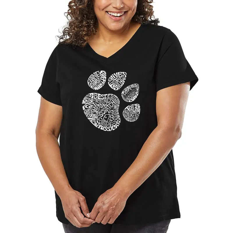 Women's Plus Size Word Art V-Neck - Cat Paw sold by LA Pop Art