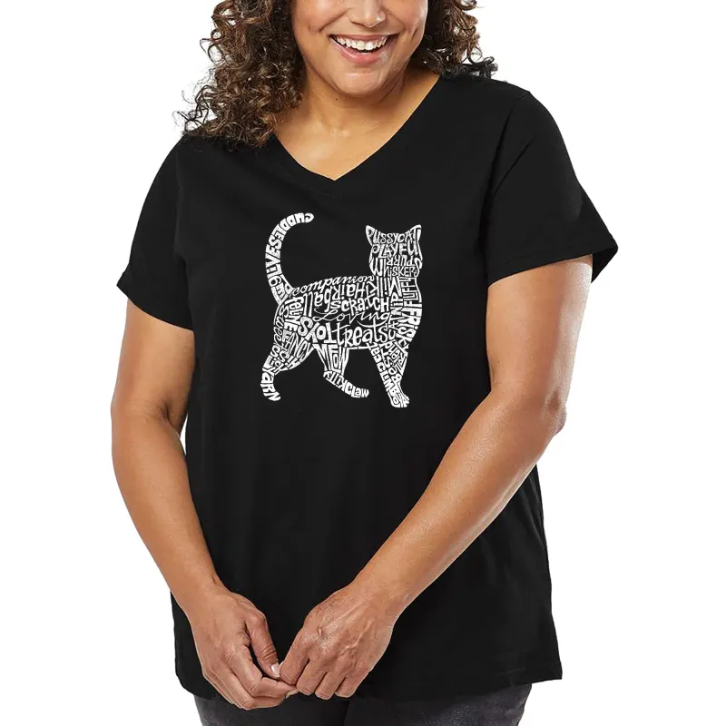 Women's Plus Size Word Art V-Neck - Cat sold by LA Pop Art