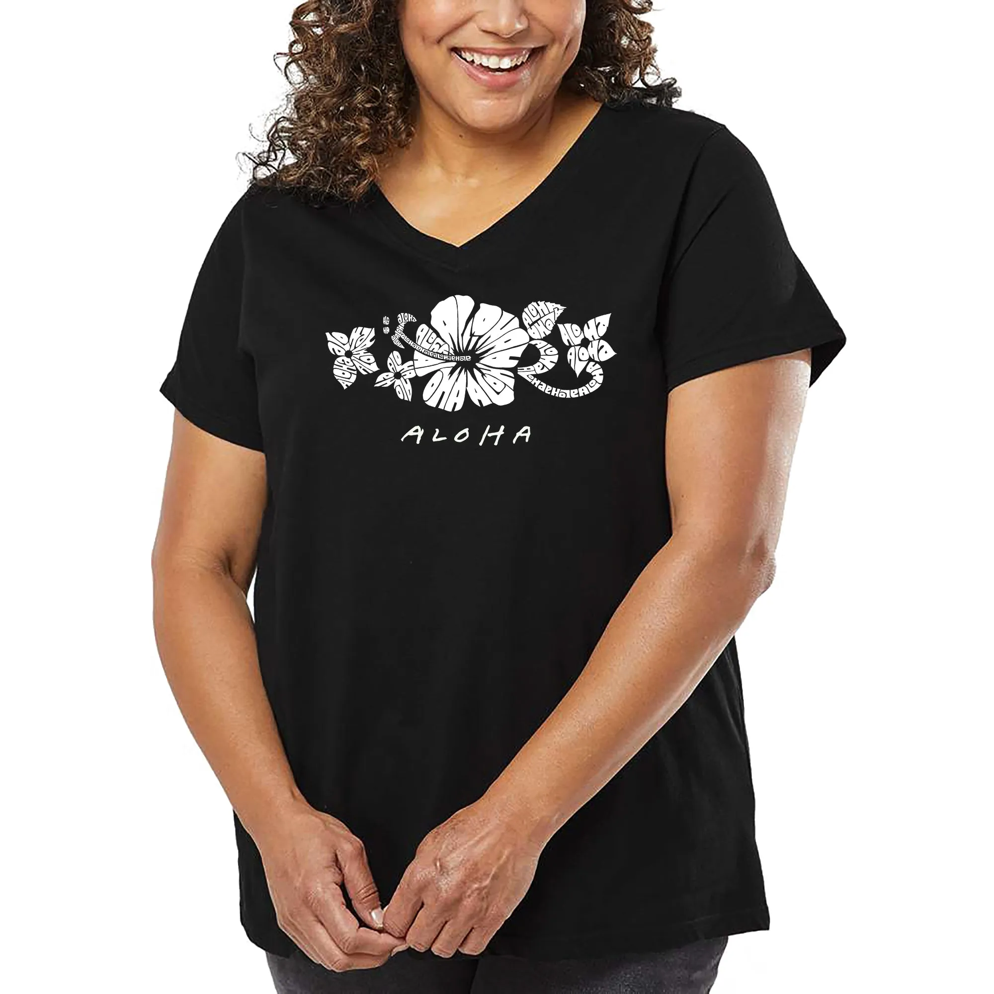 Women's Plus Size Word Art V-Neck - ALOHA sold by LA Pop Art