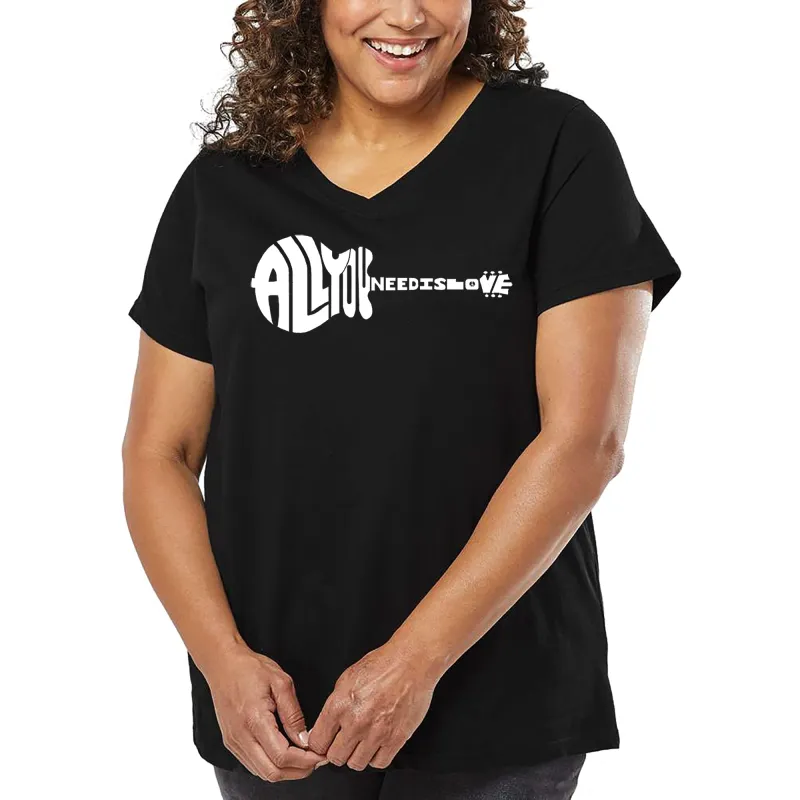 Women's Plus Size Word Art V-Neck - All You Need Is Love sold by LA Pop Art
