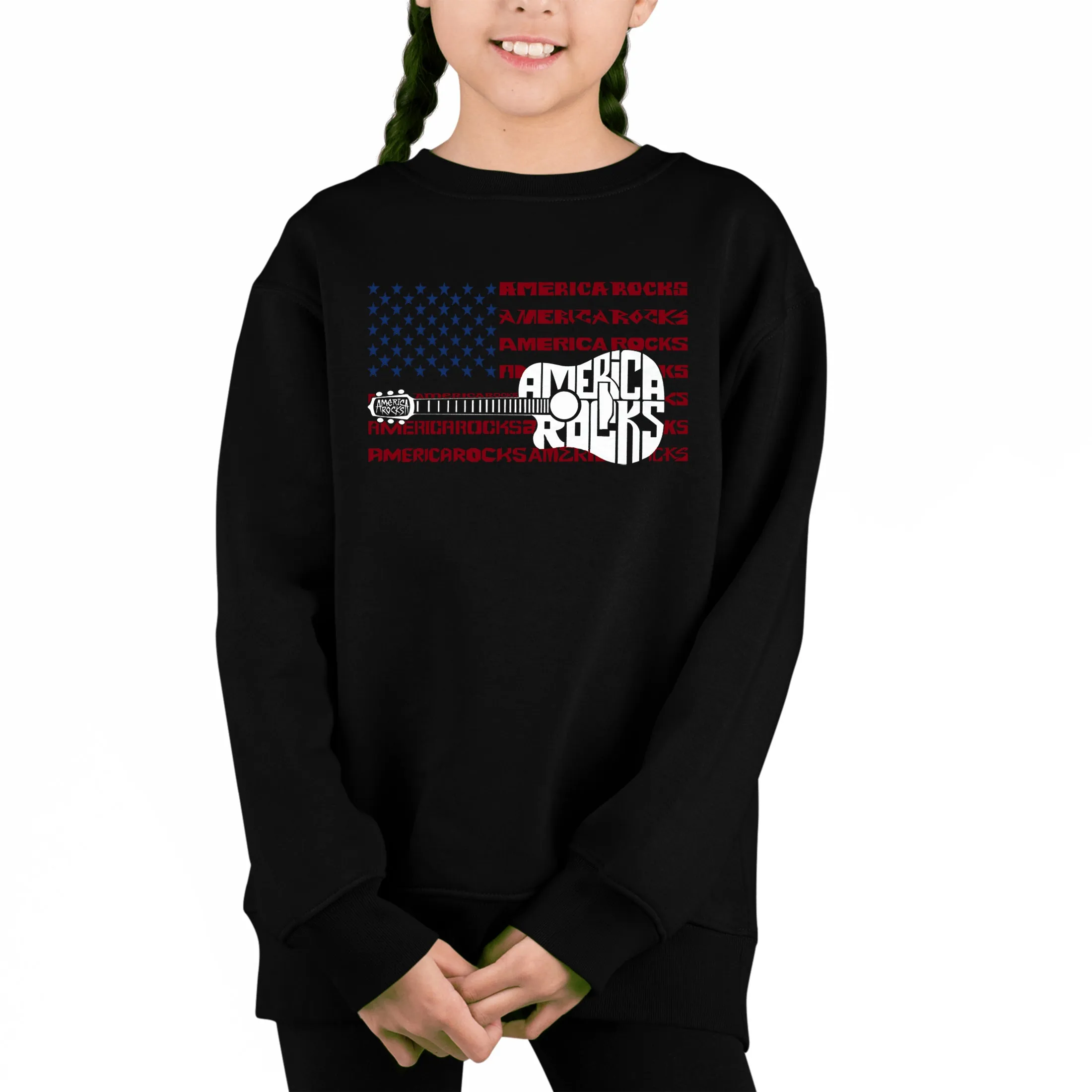 America Rocks - Girl's Word Art Crewneck Sweatshirt sold by LA Pop Art