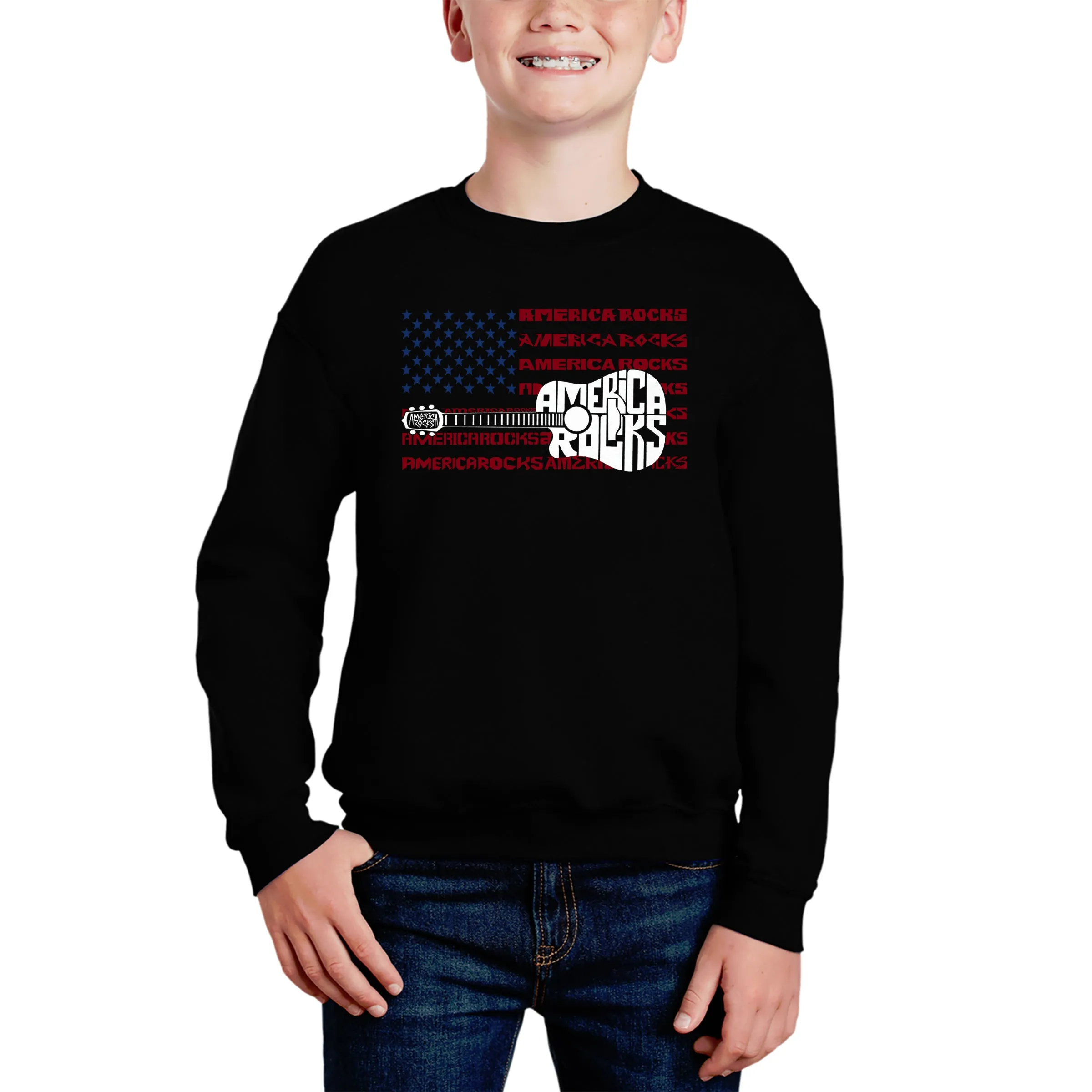 America Rocks - Boy's Word Art Crewneck Sweatshirt sold by LA Pop Art