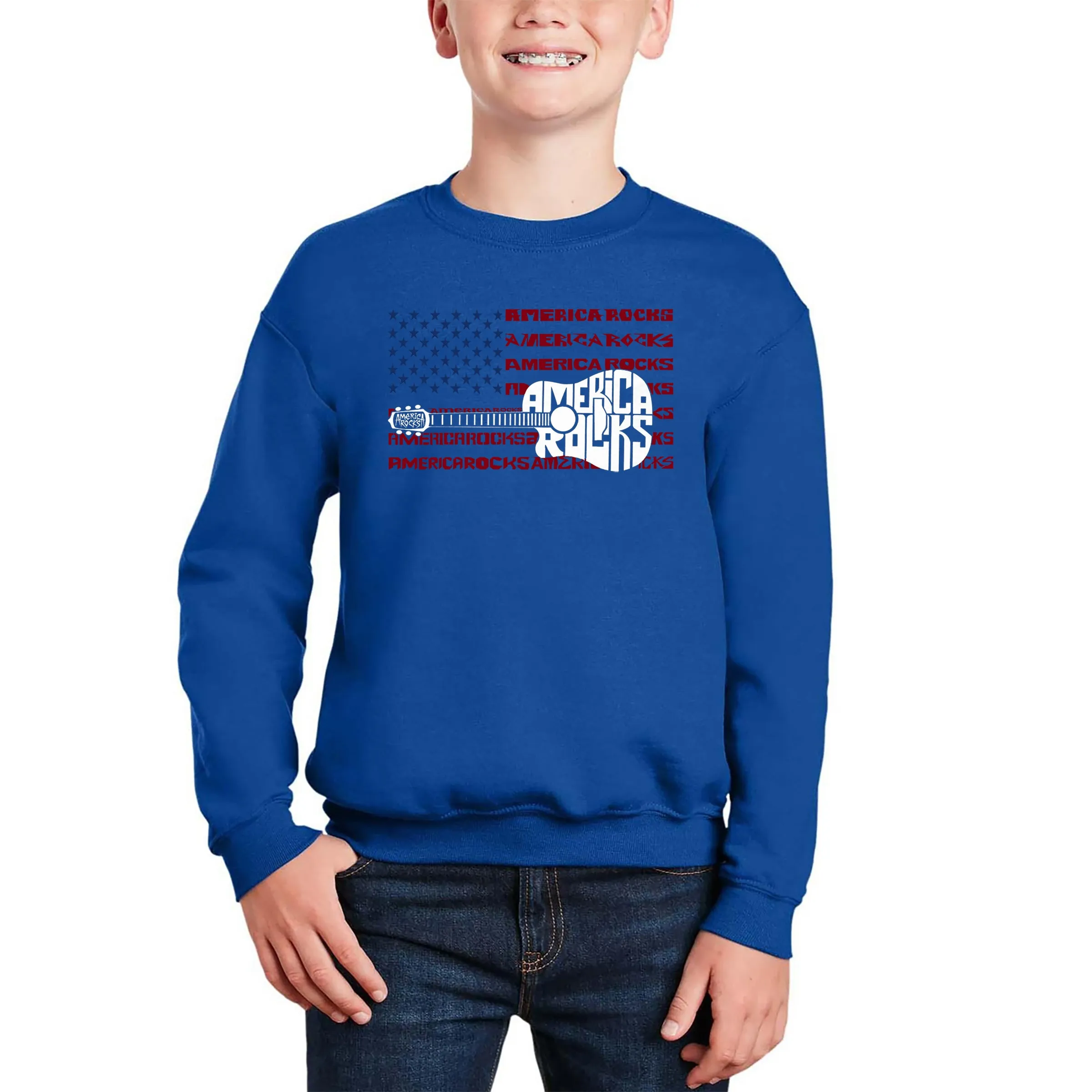 America Rocks - Boy's Word Art Crewneck Sweatshirt sold by LA Pop Art product image thumbnail 5