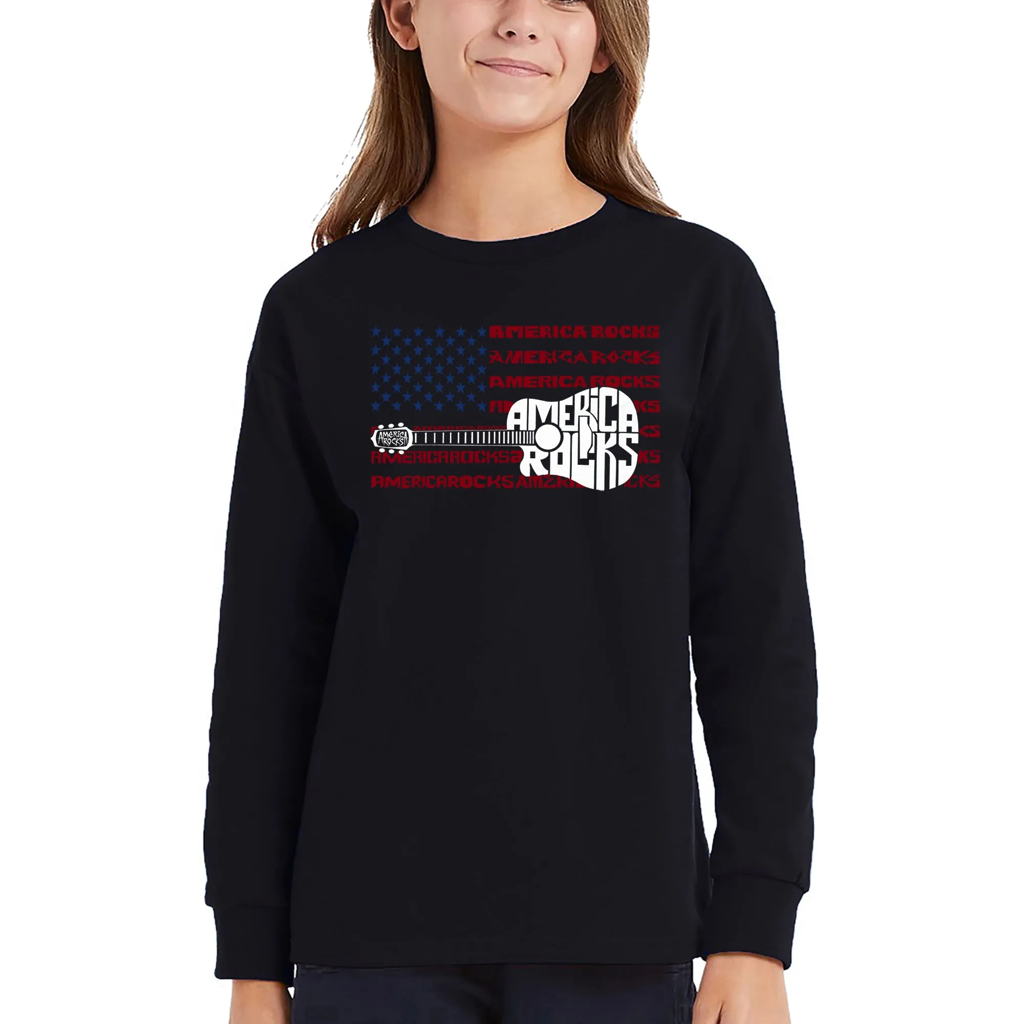 America Rocks - Girl's Word Art Long Sleeve T-Shirt sold by LA Pop Art product image thumbnail 5