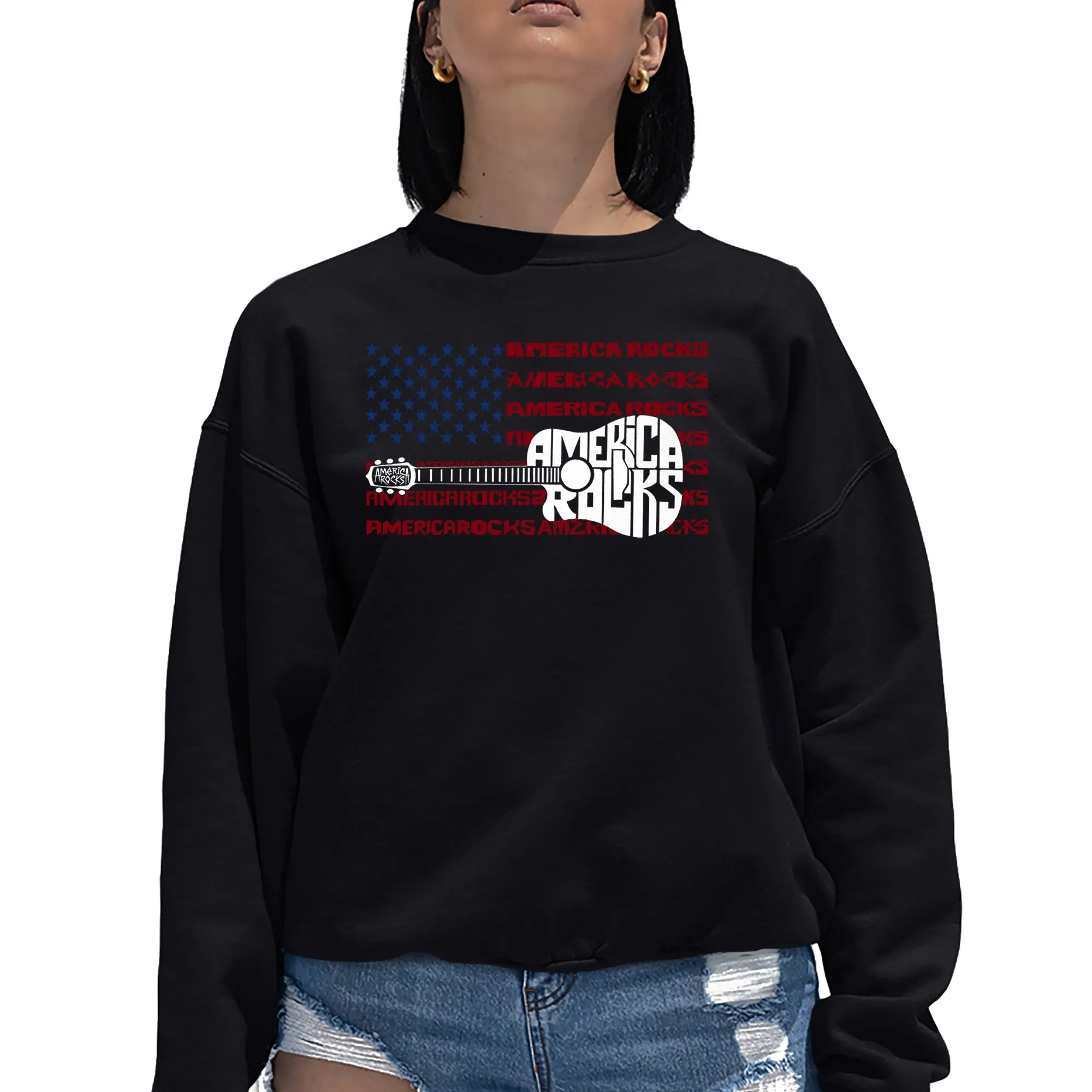 America Rocks - Women's Word Art Crewneck Sweatshirt sold by LA Pop Art