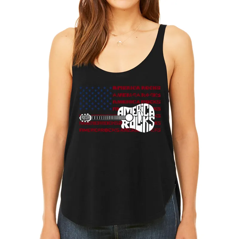 America Rocks - Women's Premium Word Art Flowy Tank Top sold by LA Pop Art