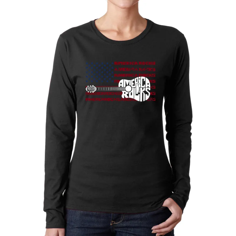 America Rocks - Women's Word Art Long Sleeve T-Shirt sold by LA Pop Art