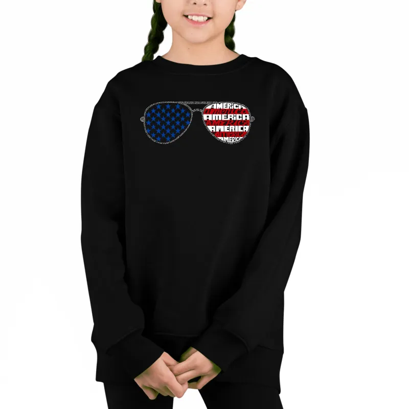 Americana Sunglasses - Girl's Word Art Crewneck Sweatshirt sold by LA Pop Art