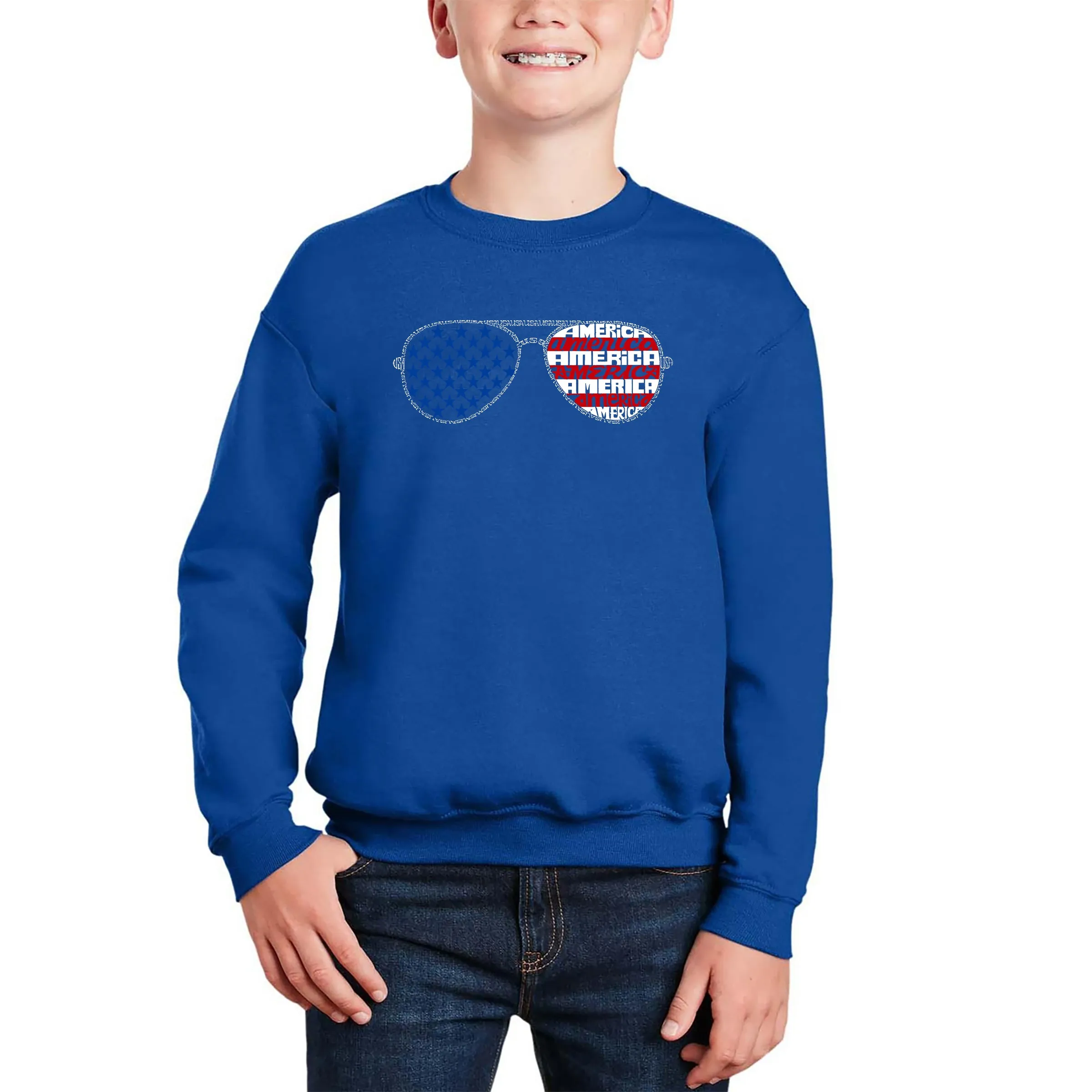 Americana Sunglasses - Boy's Word Art Crewneck Sweatshirt sold by LA Pop Art product image thumbnail 5