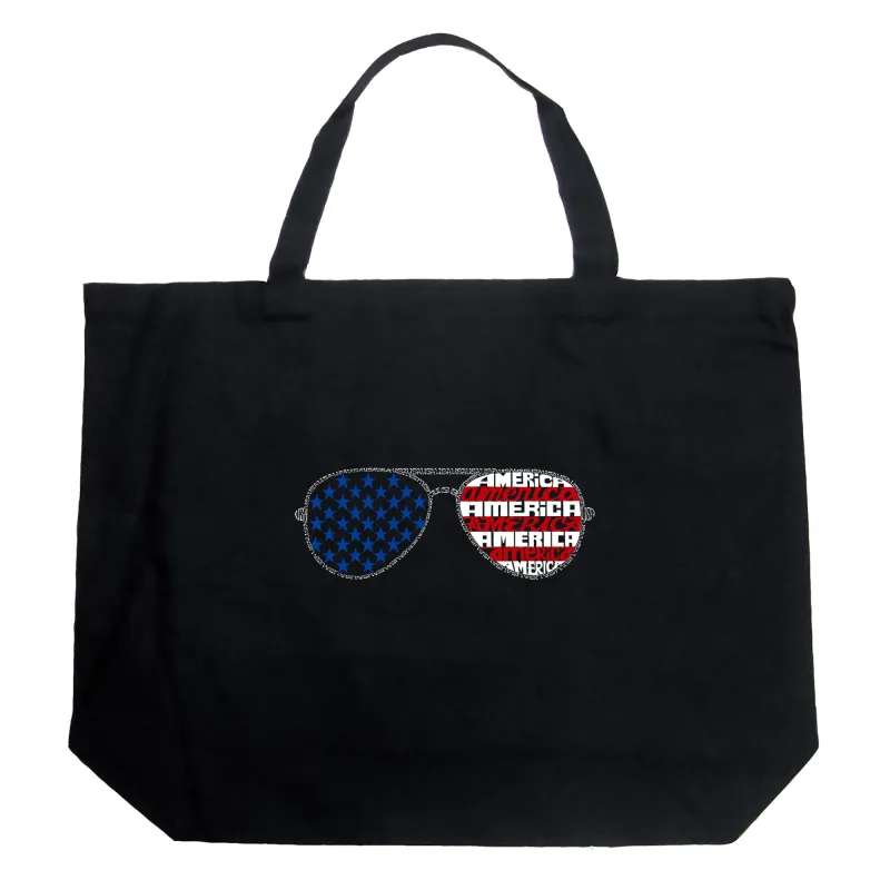 Americana Sunglasses - Large Word Art Tote Bag sold by LA Pop Art