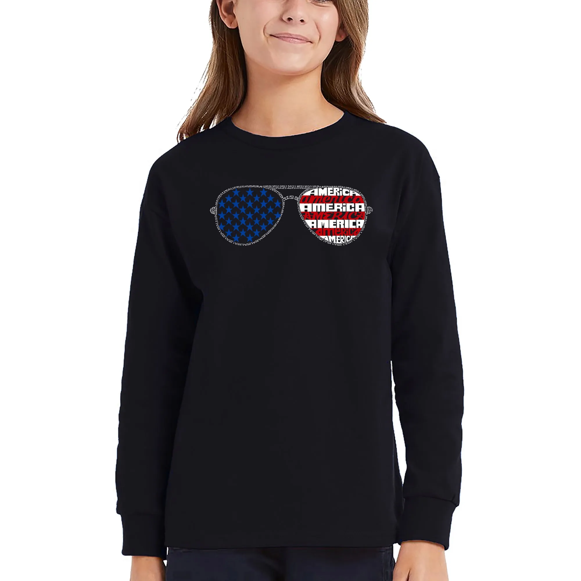 Americana Sunglasses - Girl's Word Art Long Sleeve T-Shirt sold by LA Pop Art product image thumbnail 5