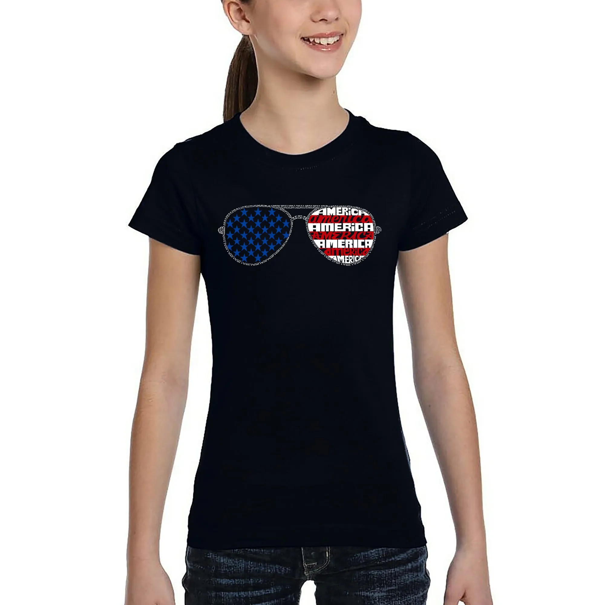 Americana Sunglasses - Girl's Word Art T-Shirt sold by LA Pop Art product image thumbnail 5