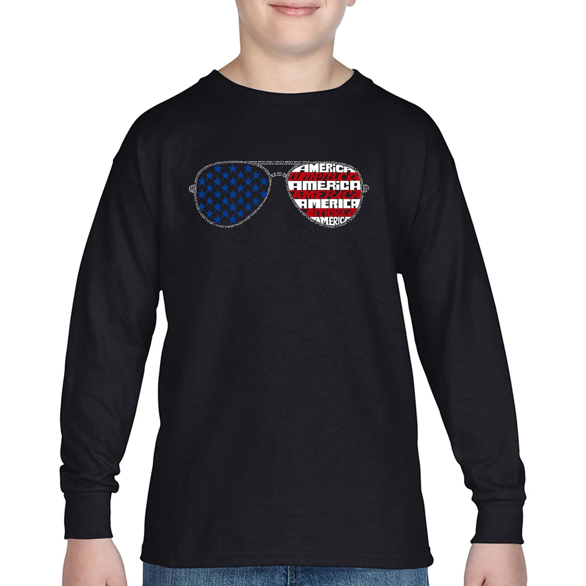 Americana Sunglasses - Boy's Word Art Long Sleeve T-Shirt sold by LA Pop Art
