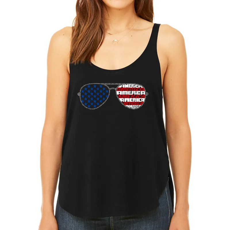 Americana Sunglasses - Women's Premium Word Art Flowy Tank Top sold by LA Pop Art