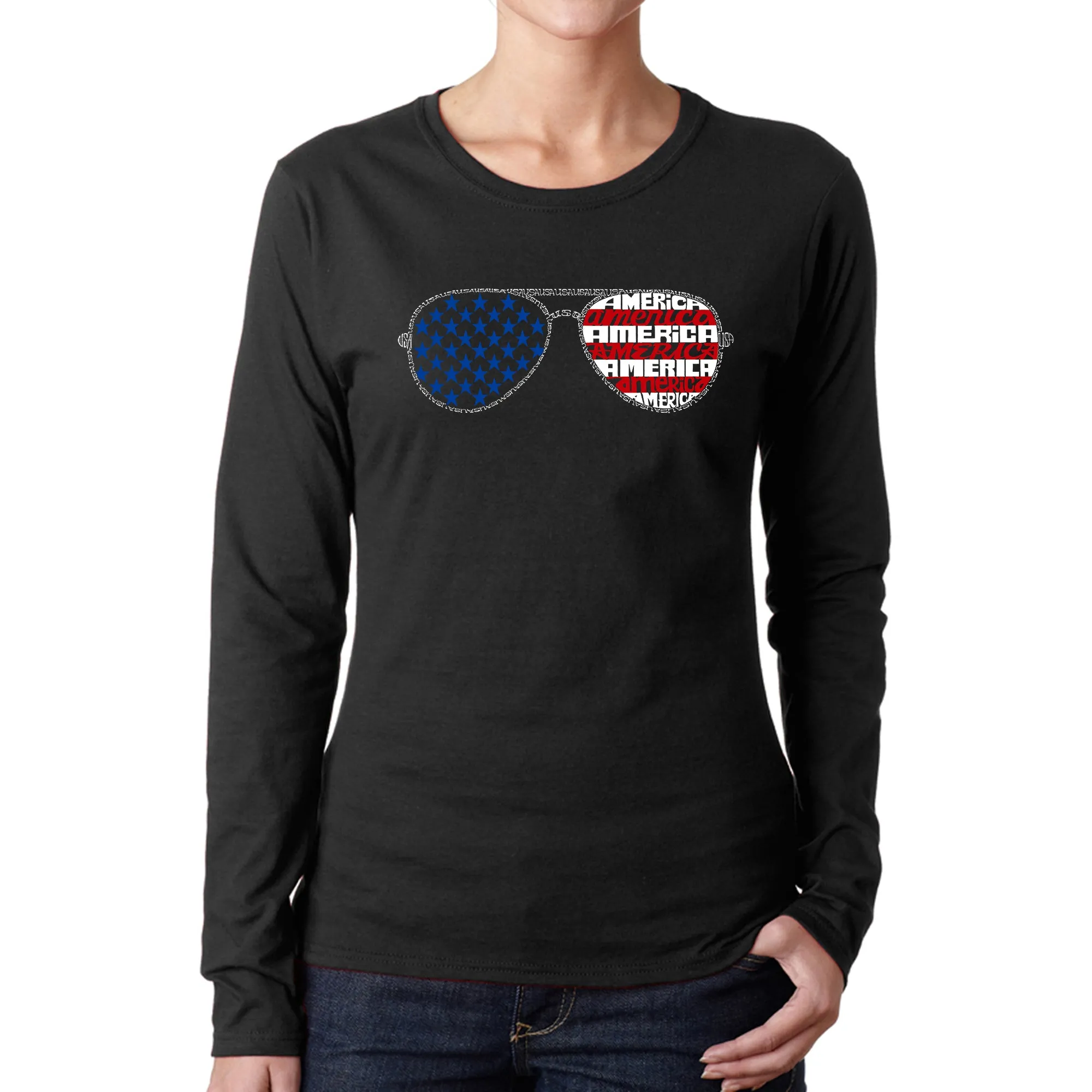 Americana Sunglasses - Women's Word Art Long Sleeve T-Shirt sold by LA Pop Art product image thumbnail 5