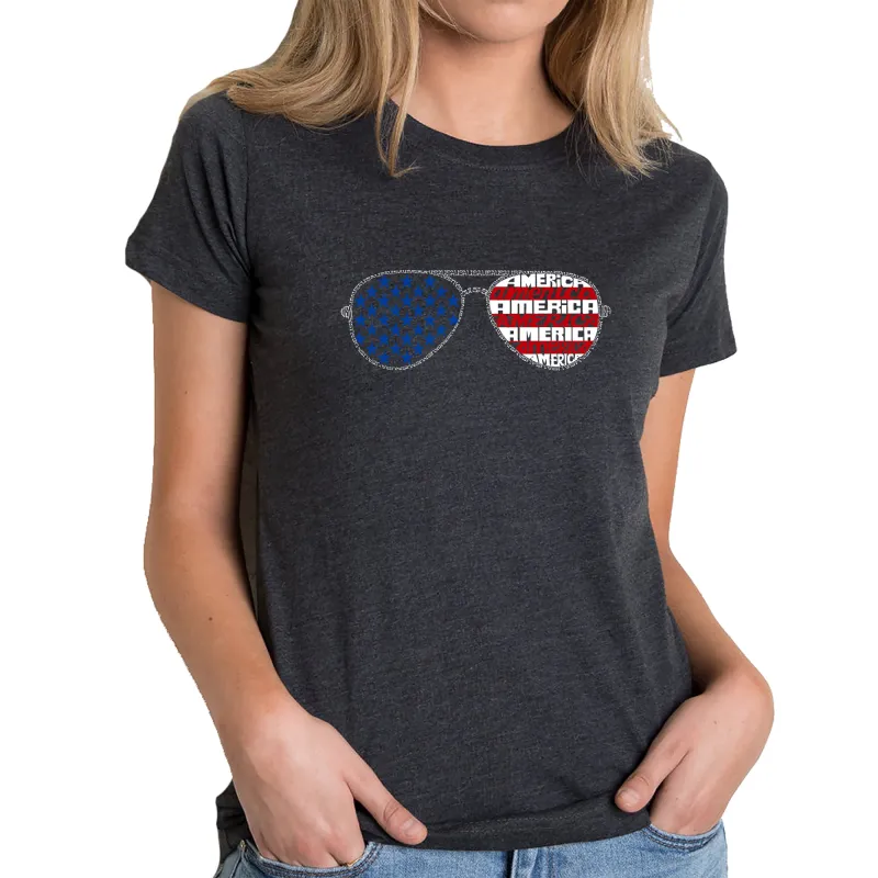 Americana Sunglasses - Women's Premium Blend Word Art T-Shirt sold by LA Pop Art